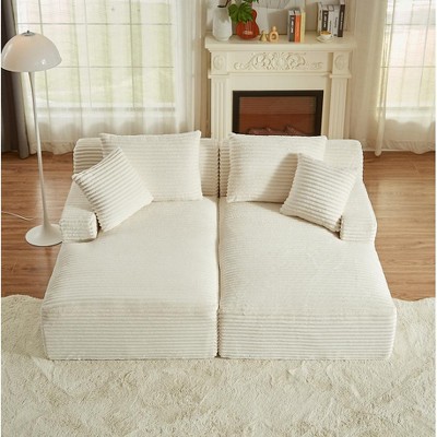 Dolonm 78.8" Double Sofa, Compressed Boneless Sofa Made of Corduroy, Requires No Installation,for Living Rooms Bedrooms