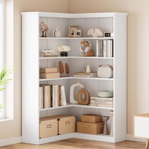 72.8" Farmhouse Corner Bookshelf, 5-Tier L-Shaped Bookcase with Storage - Tall Display Shelf for Living Room, Office, Bedroom - 1 of 4