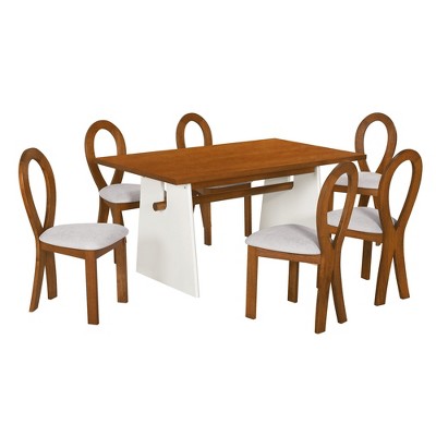 NicBex 7-Piece Dining Table Set for 6,Modern Rectangle Kitchen Side Table with 6 Upholstered Side Chairs for Dining Room