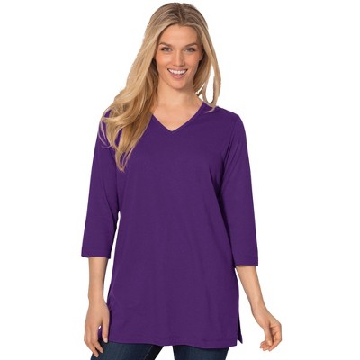 Woman Within Perfect Three-Quarter Sleeve V-Neck Tunic