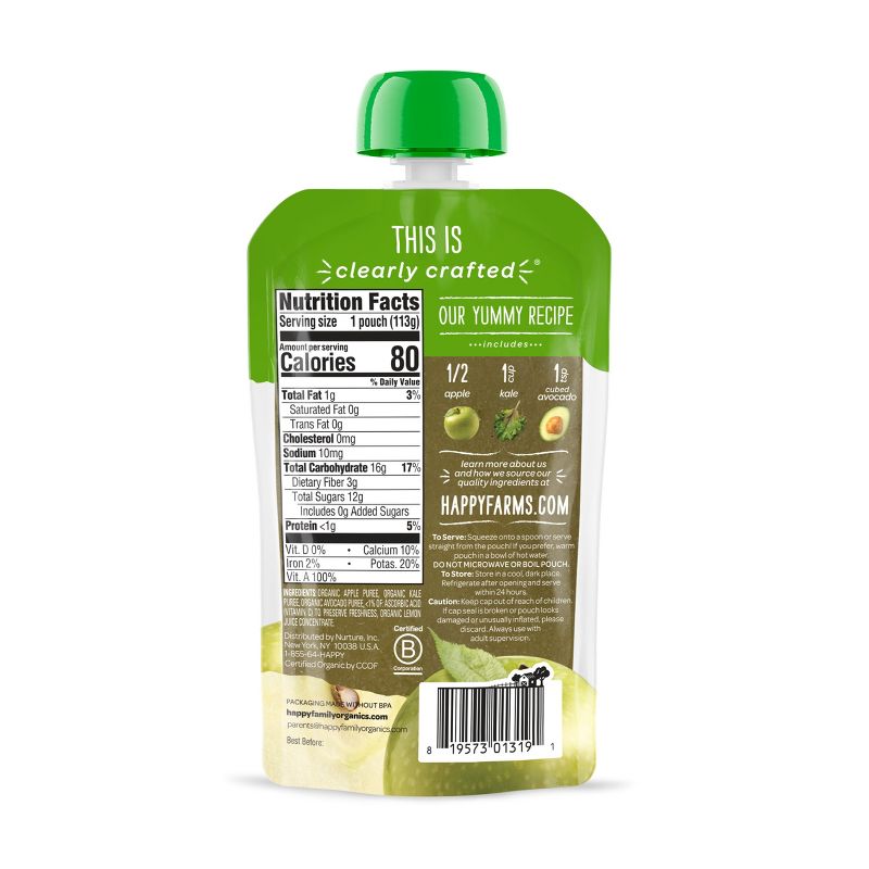 HappyBaby Clearly Crafted Apples Kale & Avocado Baby Food Pouch - (Select Count), 3 of 8