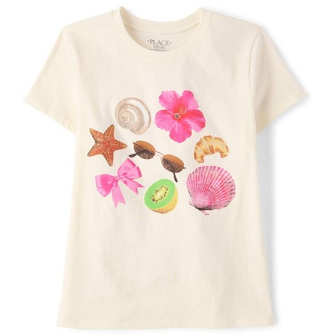 The Children's Place Girls Short Sleeve Summer Doodles Graphic Tee Cream M (7/8)