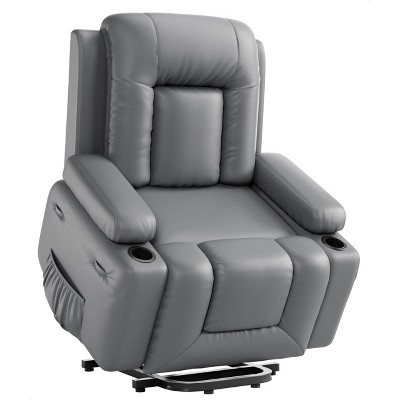 Large Power Lift Recliner Chair for Elderly, Faux Leather Reclining Sofa w/ Heat, Massage, Side Pocket & Cup Holder for Living Room,21" width