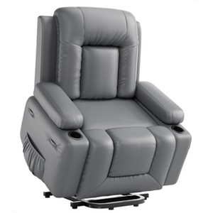 Large Power Lift Recliner Chair for Elderly, Faux Leather Reclining Sofa w/ Heat, Massage, Side Pocket & Cup Holder for Living Room,21" width - 1 of 4