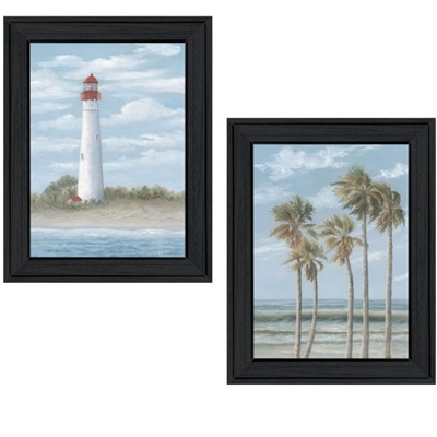 HomeRoots Set Of Two Cape May Lighthouse And Palm Trees Black Framed Wall Art