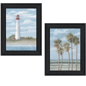 HomeRoots Set Of Two Cape May Lighthouse And Palm Trees Black Framed Wall Art - 1 of 3