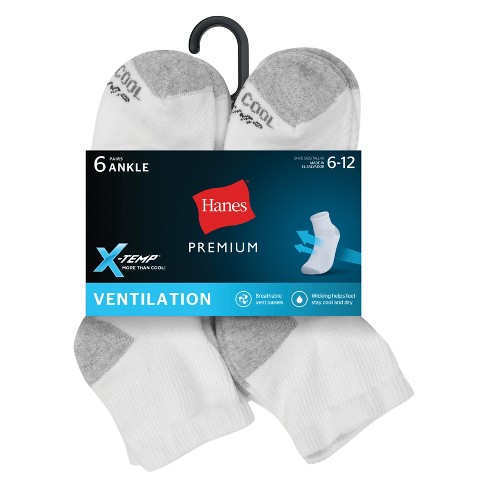 Hanes Premium Men's X-Temp Breathable Ankle Socks 6pk - White 6-12 : Target
