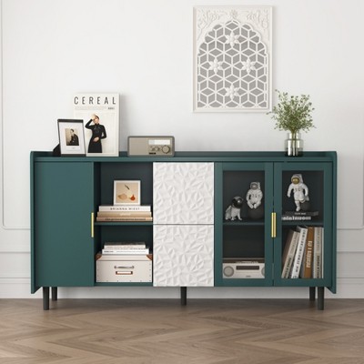 VYNXARIA Modern Kitchen Pantry Storage Cabinet with Glass Doors and Ample Storage