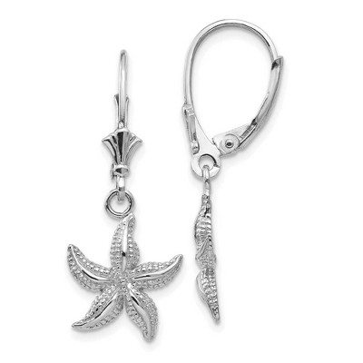 Black Bow Jewelry 12mm Textured Starfish Lever Back Earrings in 14k White Gold