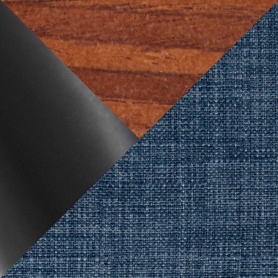 Set of 2 Blue Walnut Swivel Counter Stools with Black Metal Footrest