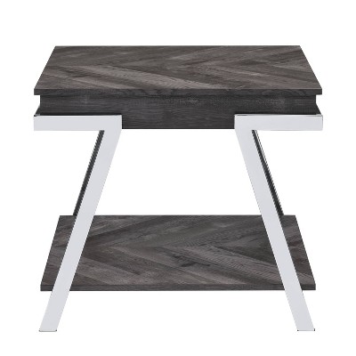 Roma Contemporary Dark Gray Wood & Chrome Rectangular End Table