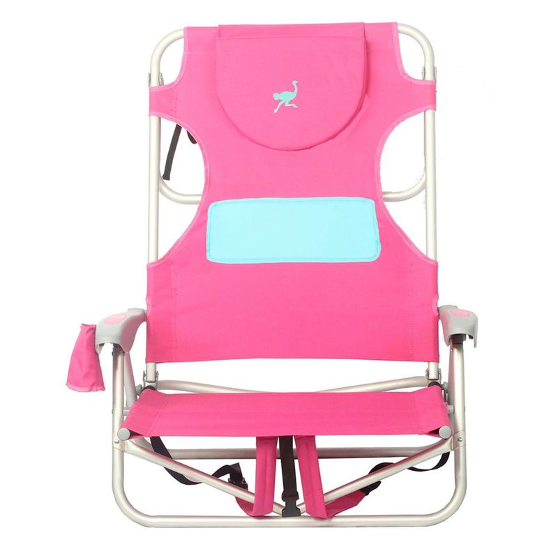 Ostrich Outdoor Beach Ladies Comfort On-Your-Back Adjustable & Portable Beach Chair with Backpack Straps and Cup Holder, Pink (2 Pack), 3 of 7