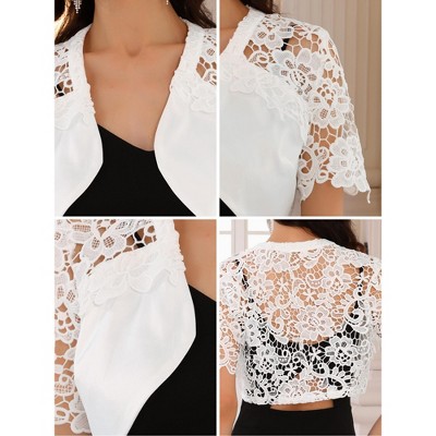INSPIRE CHIC Women's Short Sleeve Lace Panel Shrug White X-Large — фото 5