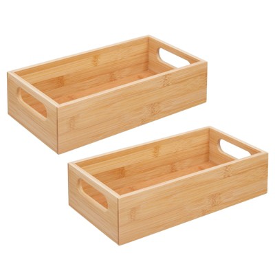 mDesign Bamboo Storage Bin for Home Office Desk - 2 Pack - Natural
