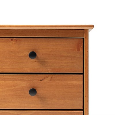 Caramel Solid Wood 3-Drawer Nightstand with Black Knobs