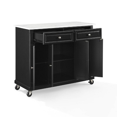 Avery Distressed Black Kitchen Island with Faux-Marble Top