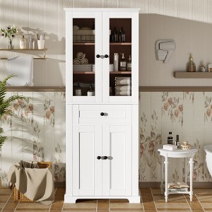 Okak Tall Freestanding Bathroom Cabinet with Glass Doors & Drawers,Floor Storage Cabinet Unit for Bathroom,Kitchen - 1 of 4