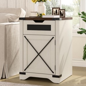 End Table with Charging Station, Nightstand with Drawer & X Barn Door - 1 of 4
