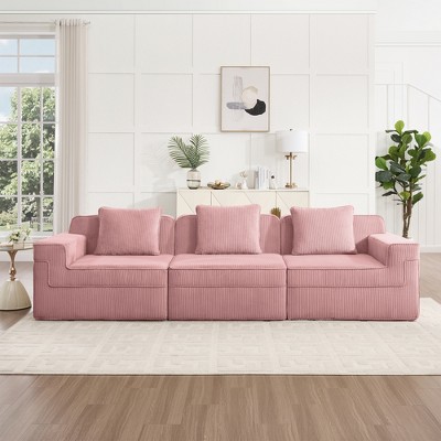 SKRAN Modular Loveseat Sofa Corduroy Deep Seat Couch with 2 Pillow, Modern Comfortable Chaise Lounge for Apartment,Living Room,Office