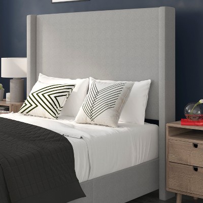 Gray Full Upholstered Platform Bed with Linen Headboard
