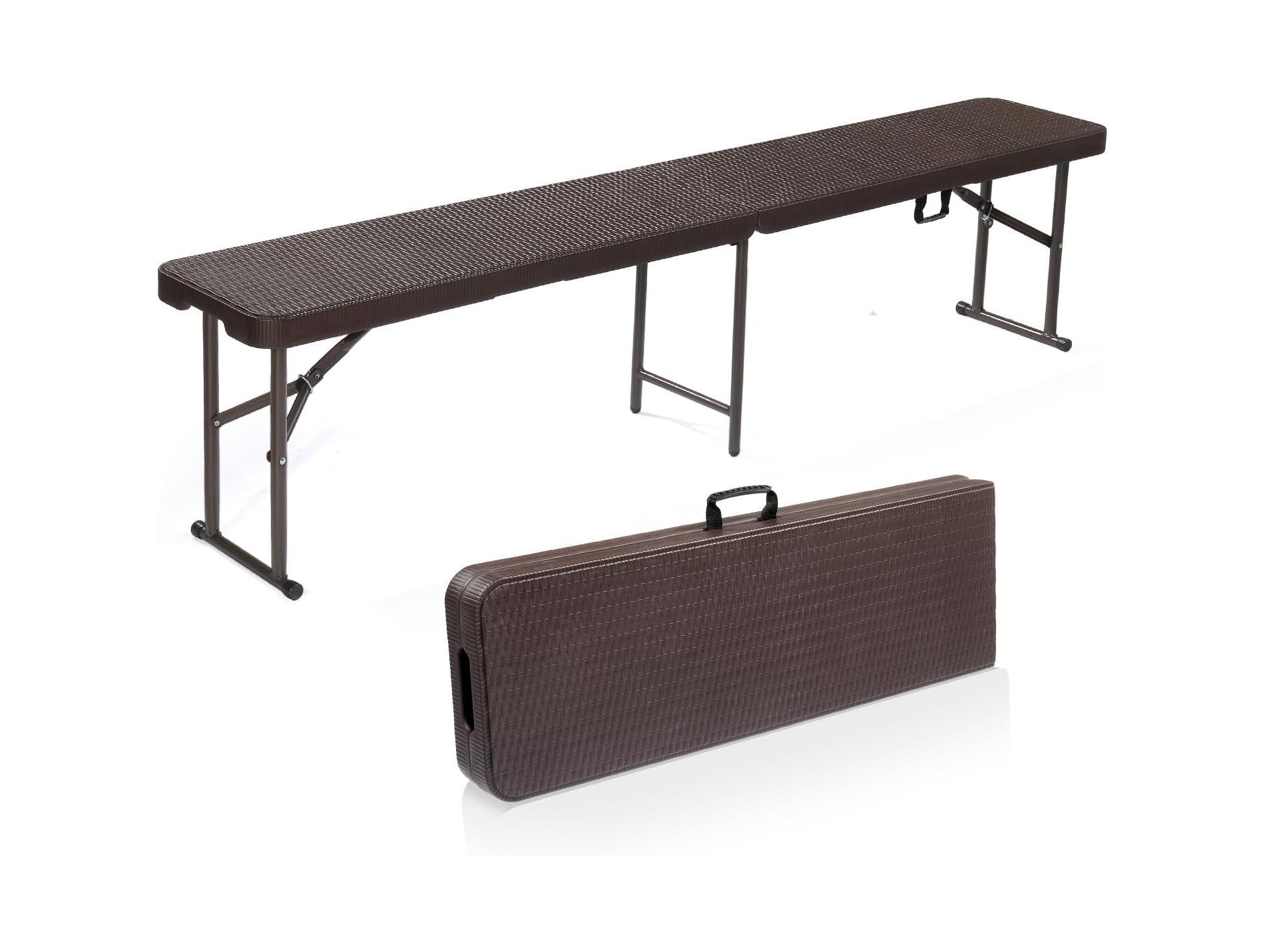 VINGLI 6 feet Plastic Folding Bench,Portable in/Outdoor Picnic Party Dining Seat, Garden Soccer , Rattan Patterned HDPE Tabletop, 1 Pack, Brown