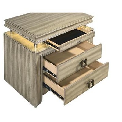 Giselle Beige 3-Drawer Nightstand with LED Light