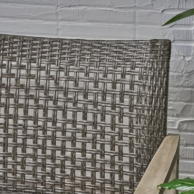 Marcia Light Gray Wood and Black Wicker Three-Seat Outdoor Sofa