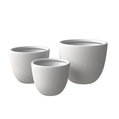 LeisureMod Dahlia Tapered Round Poly Stone Planter Set with Drainage – Weather-Resistant Planters for Indoor and Outdoor Patio Herb Garden, Set of 3