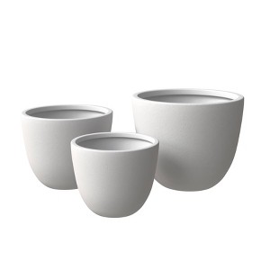 LeisureMod Dahlia Tapered Round Poly-Stone Planter Set with Drainage Holes, Weather-Resistant for Indoor/Outdoor Use – Set of 3 - 1 of 4