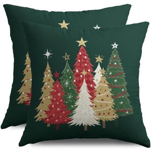 Christmas Pillow Covers 18X18 Set of 2, Forest Green Xmas Tree Winter - 1 of 4