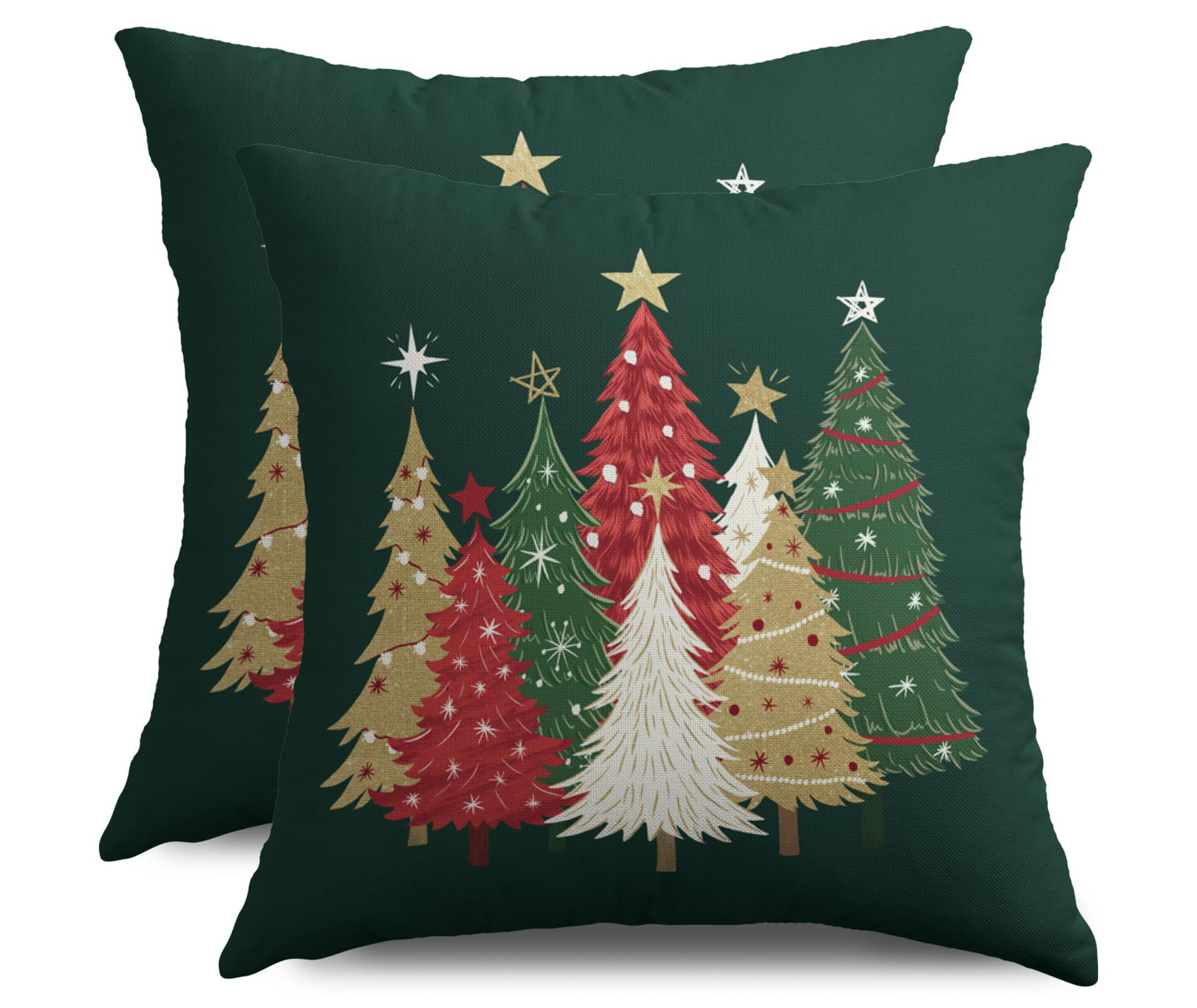 Christmas Pillow Covers 18X18 Set of 2, Forest Green Xmas Tree Winter