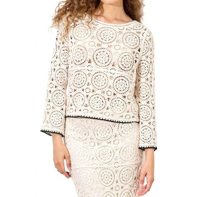 Women's Crochet Bell Sleeve Top - APRICOT
