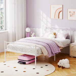 Twin Size Metal Bed Frame for Kids, Twin Bed Frames with Headboard and Footboard, Steel Slats Support, No Box Spring Needed - 1 of 4