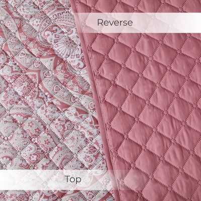 Medallion Coral Twin Microfiber Reversible Bedspread Set