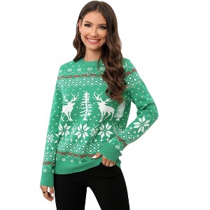 Clearlove Matching Family Ugly Christmas Reindeer Snowflakes Sweater Pullover for Women - 1 of 4