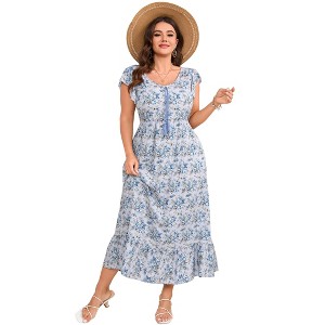 sachin and babi light blue dress Coolmee Women's Summer Maxi Dress Ruffle Short Sleeve Boho Floral Tiered  Casual Flowy Long Dress with Pockets 1XL Blue : Target