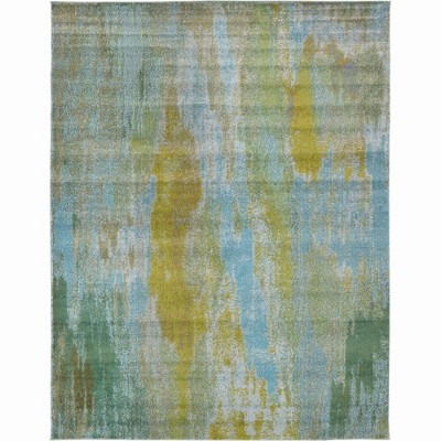 Turquoise and Blue Abstract 9' x 12' Synthetic Area Rug