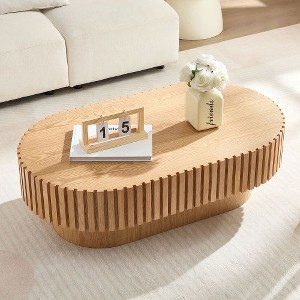 Kumasinova 43.3"/43.7" Handcraft Oval Coffee Table,Wood Coffee Table with MDF Base,Center Table for Living Room,Bedroom,Office - 1 of 4