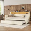 Twin Size Daybed with Storage Drawers, Upholstered Daybed with Charging Station and LED Lights, Twin Size PU Leather Daybed Sofa Bed, White - 2 of 4