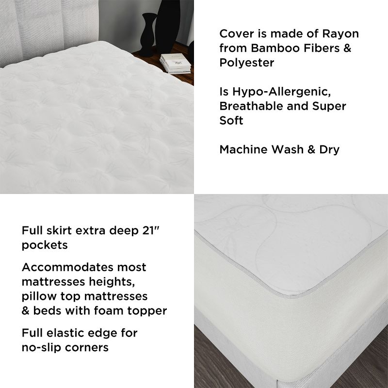 Mattress Cover-Made From Hypo-Allergenic Bamboo Fiber Rayon-Skirted Bed Protector, Breathable Pad with Fitted No Slip Corners by Lavish Home (XL Twin), 3 of 8