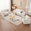 Modern Fixed Sofa Chair,Single Seat Chenille Fabric Upholstered Lounge Chair With Solid Wood Frame,Wooden Bedroom Armrests Chair-Coolbibila - 3 of 4