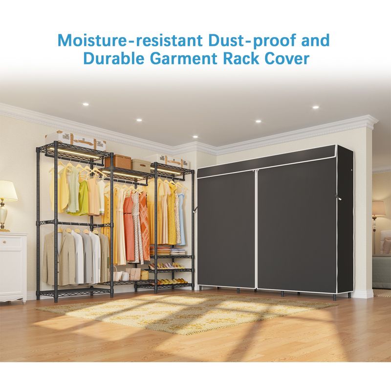 VIPEK V5L Garment Rack Heavy Duty Covered Clothes Rack with Dimmable LED Lights, Portable Closet Wardrobe Clothing Rack, Black Rack with Cover, 5 of 10