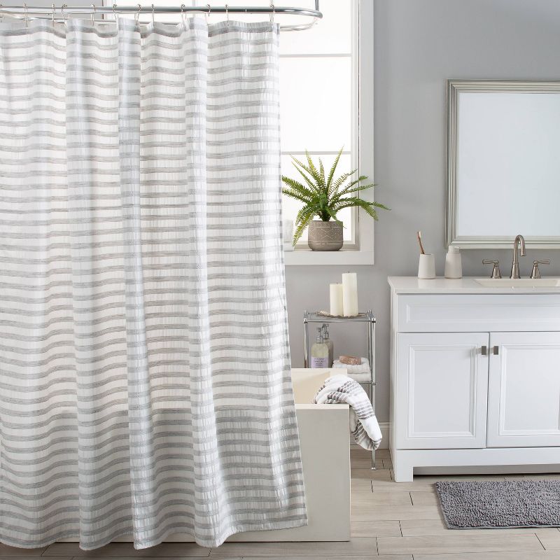 Camden Stripe Pucker Shower Curtain Light Gray - Moda at Home, 1 of 6
