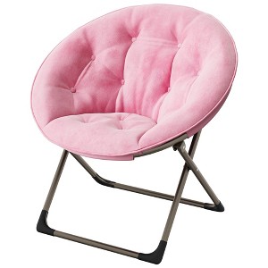 Comfy Oversized Saucer Chair for Adults, Soft Faux Fur Plush Folding Moon Chair, Metal Frame Reading Lounge Chair for Bedroom Living Room Dorm Office - 1 of 4