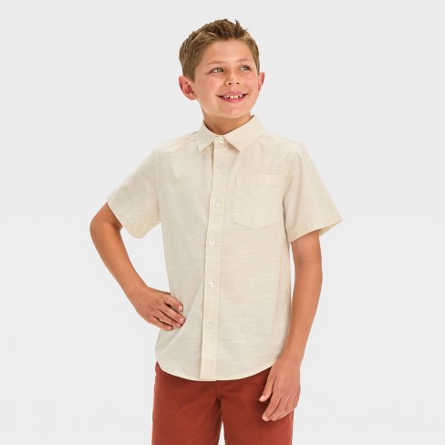 Boys Short Sleeve Poplin Button down Shirt Cat Jack Cream L Husky Target