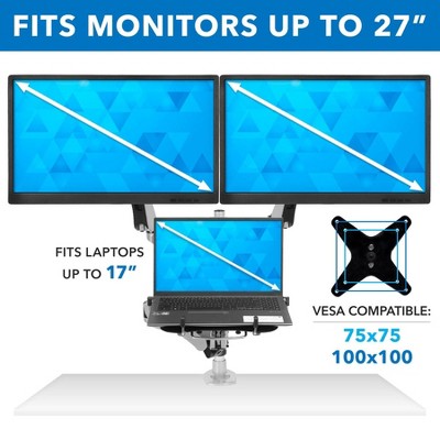 Silver and Black Adjustable Dual Monitor and Laptop Stand