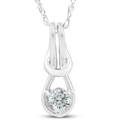 Pompeii3 Diamond Knot Petite Womens Solitaire Pendant 10K White Gold 1/2" Tall