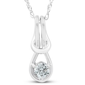 Pompeii3 Diamond Knot Petite Womens Solitaire Pendant 10K White Gold 1/2" Tall - 1 of 4