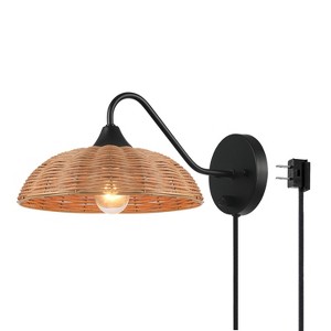 Globe Electric 1 Light Matte Black Plug In or Hardwire Wall Sconce with Blonde Paper Twine Shade
