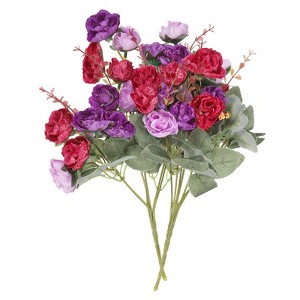 Unique Bargains Home Wedding Decoration Branch Heads Silk Artificial Mini Rose with Stem - 1 of 4